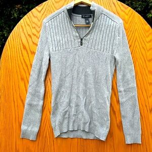 Gray sweater with a zipper at the chest and collar